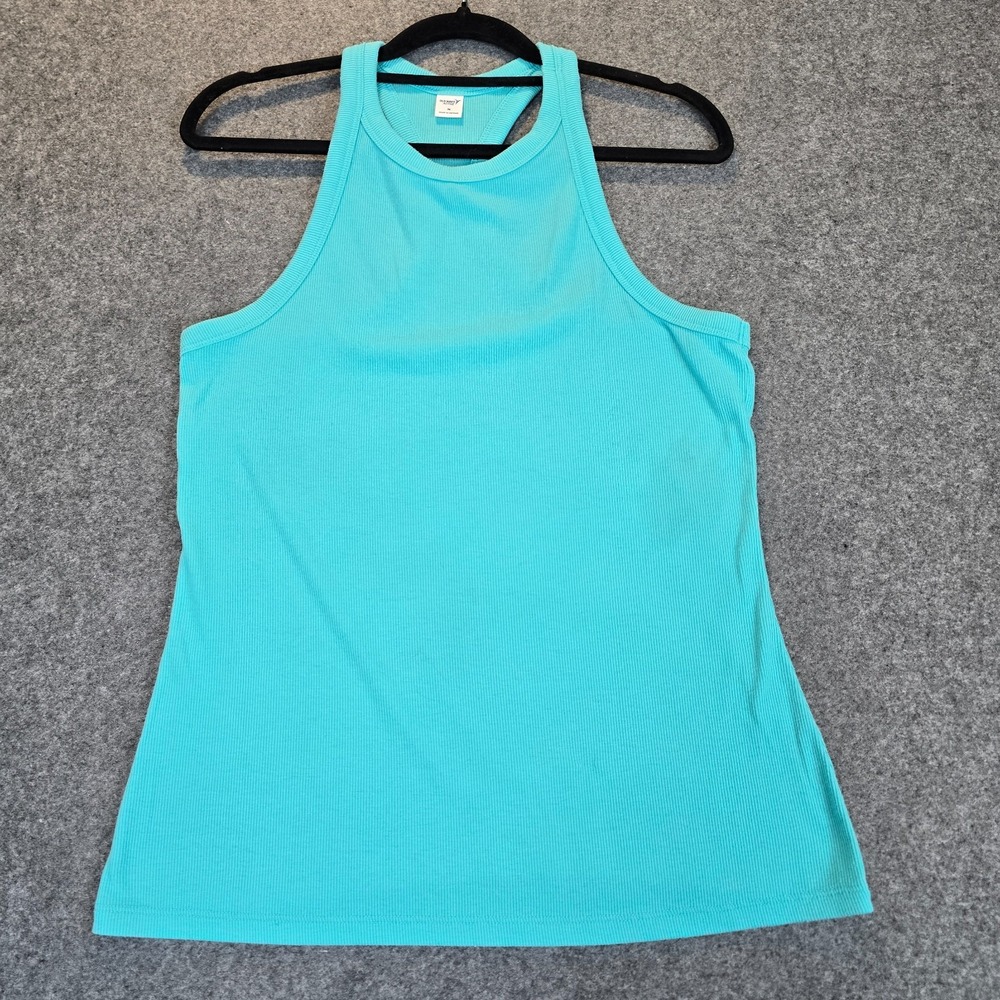 Old Navy Tank Top Womens Medium Aqua Racerback Ribbed Knit Sleeveless Athletic